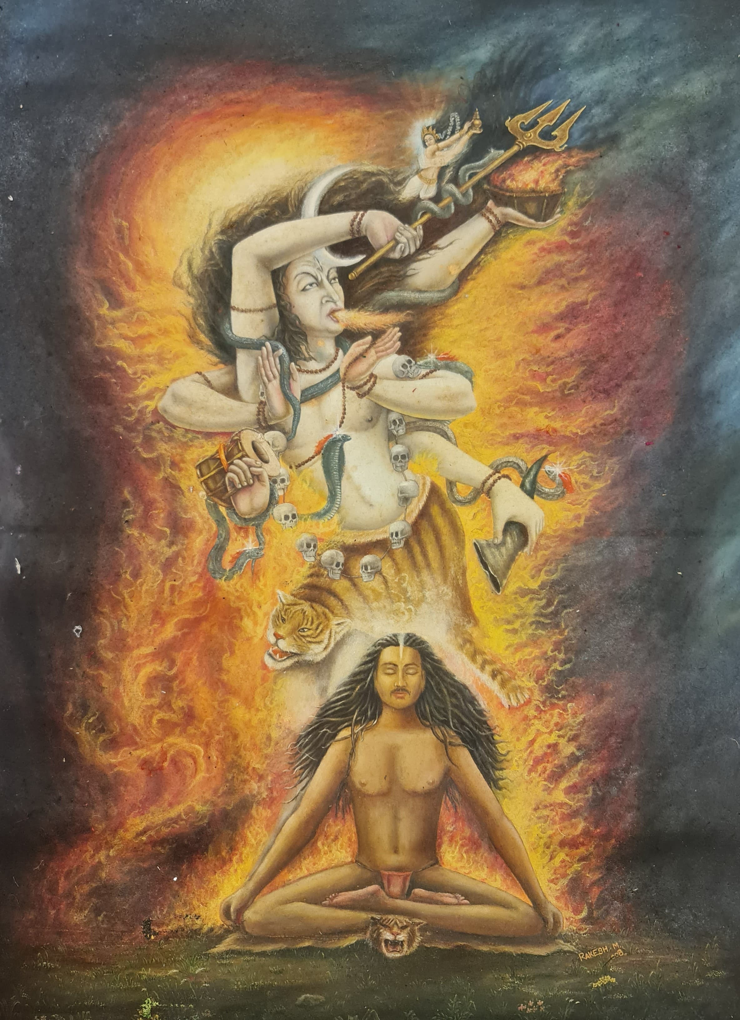 Shiva and Bhagirath Oil Painting in Canvas. Signed by the Artist. — view 1