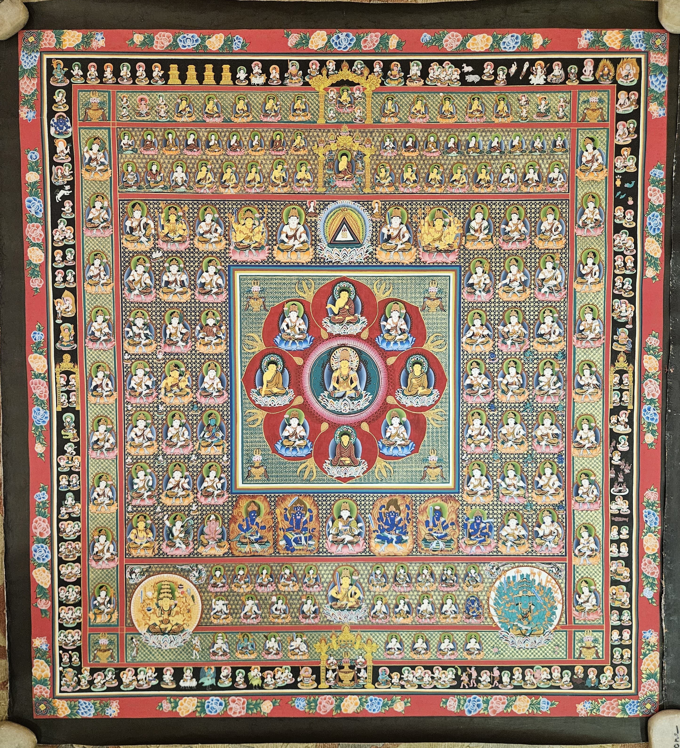 Ryokai Mandala Thanka: Dharma Dhatu, Vajra Dhatu, Japanese Gods — view 1